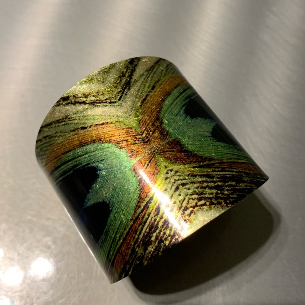 Gold Tone Peacock Print Cuff Bracelet - Picture 3 of 6
